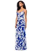 Betsy & Adam Women's Cowlneck Button-Trim Ruffled Gown