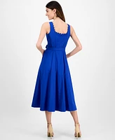 Anne Klein Women's Tie-Waist Seamed Fit & Flare Midi Dress