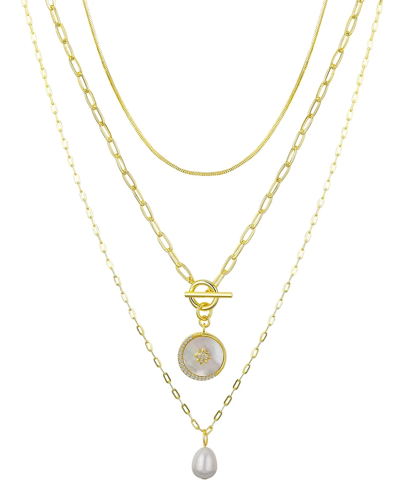 Unwritten Mother of Pearl Star Paperclip Toggle Layered Necklace Set