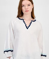 Charter Club Women's 100% Linen Rickrack-Trim Top, Exclusively at Macy's