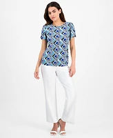 Ak Anne Klein Women's Printed Tulip-Sleeve Top