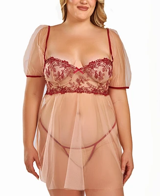 iCollection Plus Soft Cup Embroidered Mesh Bbdoll Lingerie Set