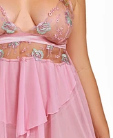 iCollection Plus Sheer Ebriodered Bodice Babydoll Lingerie Set