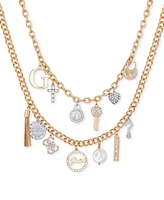 Guess Two-Tone Mixed Stone Multi-Charm Layered Necklace, 16" + 2" extender