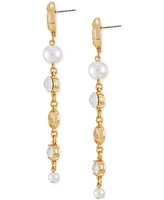 Guess Gold-Tone Mixed Stone Logo Linear Drop Earrings