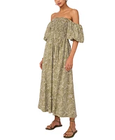 1.state Women's Printed Puff-Sleeve Midi Dress