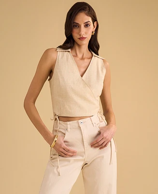 1.state Women's Collared Crossover Cropped Top