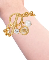 Guess Gold-Tone Mixed Stone Logo Charm Link Bracelet