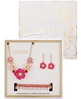 Guess Flower Statement Necklace, Drop Earrings & Stretch Bracelet Set