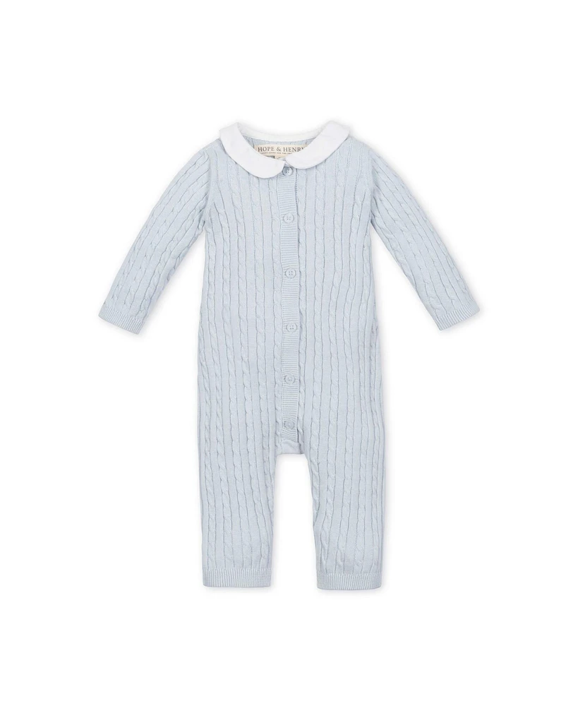 Hope & Henry Baby Organic Peter Pan Collar Button Front Sweater Romper