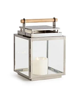14" x 21" Adwin Large Decorative Stainless Steel Chrome Finish Indoor/Outdoor Wide Glass Panes Lantern w/ Teak Handle