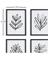 Sketched Leaf Prints, Set Of 4