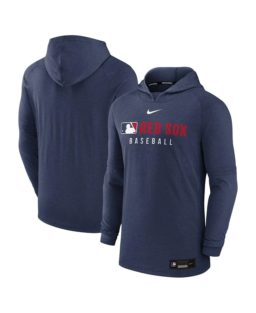 Nike Men's Heather Navy Boston Red Sox Authentic Collection Tri-Blend Performance Pullover Hoodie