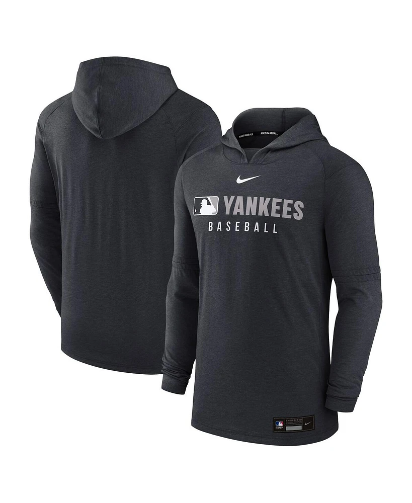 Nike Men's Heather Black New York Yankees Authentic Collection Tri-Blend Performance Pullover Hoodie