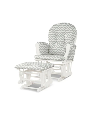 Wood Glider and Ottoman Set with Padded Armrests and Detachable Cushion