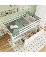 Twin Size Low Loft Bed with 3 Drawers with Ladder and Full-length Guardrails