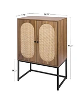 Mondawe Natural rattan 2 Door high cabinet rattan Built-in adjustable shelf