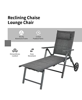 2PCS Patio Reclining Chaise Lounge Padded Chair Aluminum Adjust Pillow
