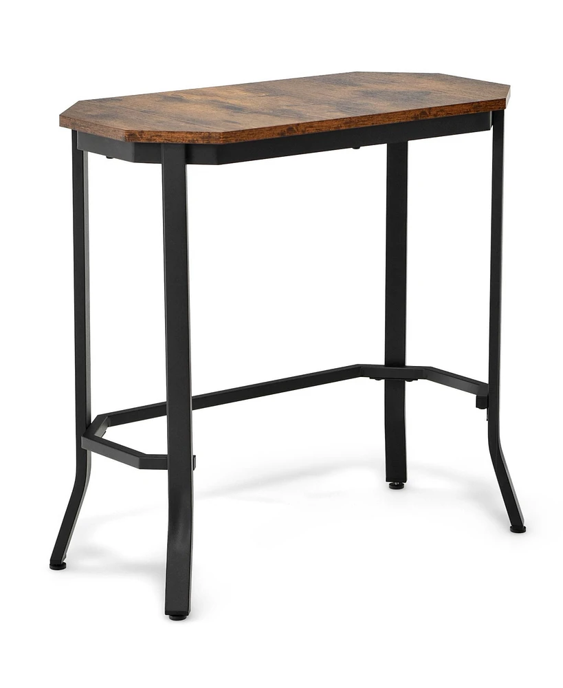 Narrow End Table with Wood Grain and Stable Steel Frame