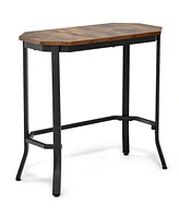 Narrow End Table with Wood Grain and Stable Steel Frame