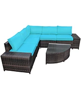 Gymax 6PCS Rattan Furniture Sectional Sofa Set w/ Cushions