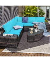 Gymax 6PCS Rattan Furniture Sectional Sofa Set w/ Cushions