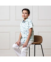 Hope & Henry Boys Linen Short Sleeve Button Down Shirt