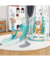 Toddler Slide and Swing Set with Extra-long Slide Height Adjustable Swing Basketball Hoop and Climber