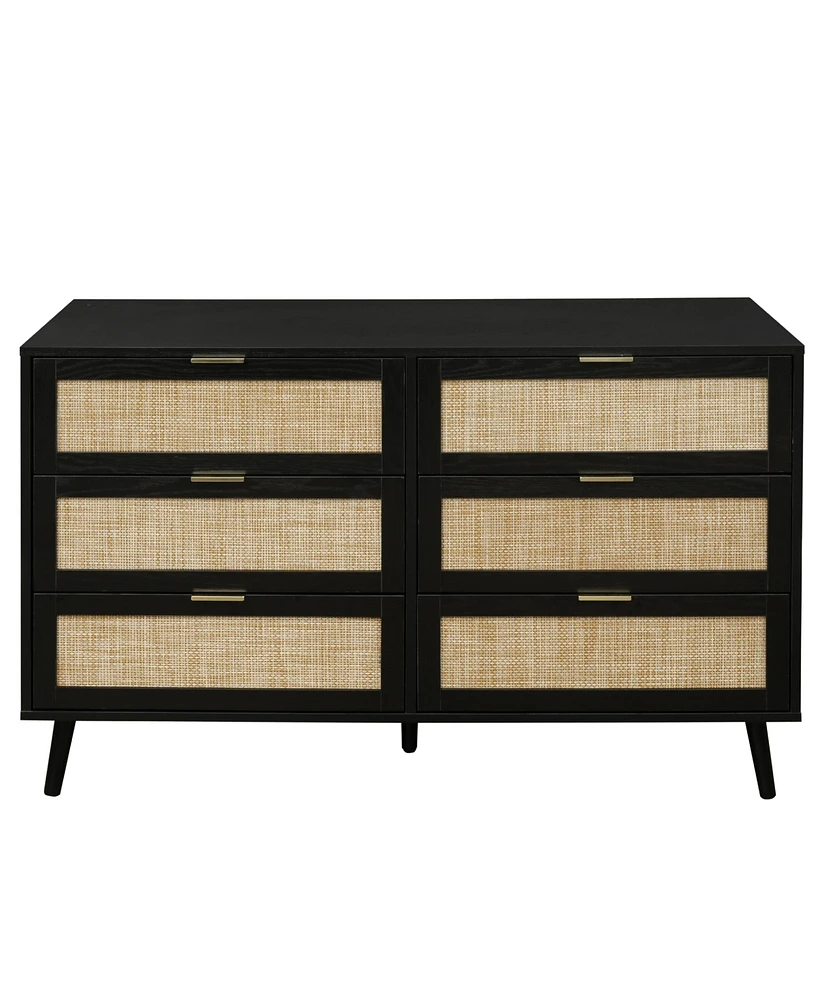 Mondawe Modern 6 Drawer Dresser Wood Cabinet (Black)