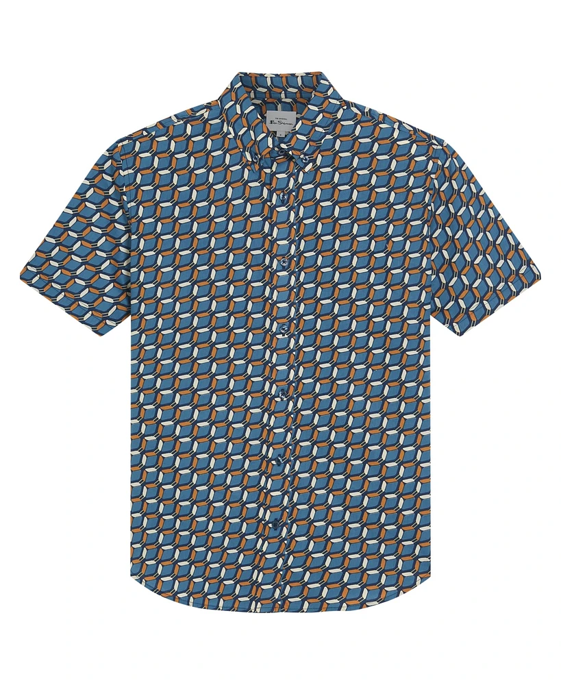 Ben Sherman Men's Retro Geo Print Short Sleeve Shirt