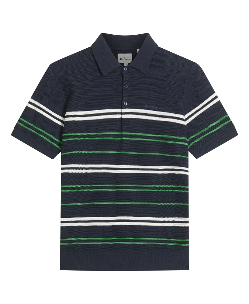 Ben Sherman Men's Herringbone Stripe Short Sleeve Polo Shirt