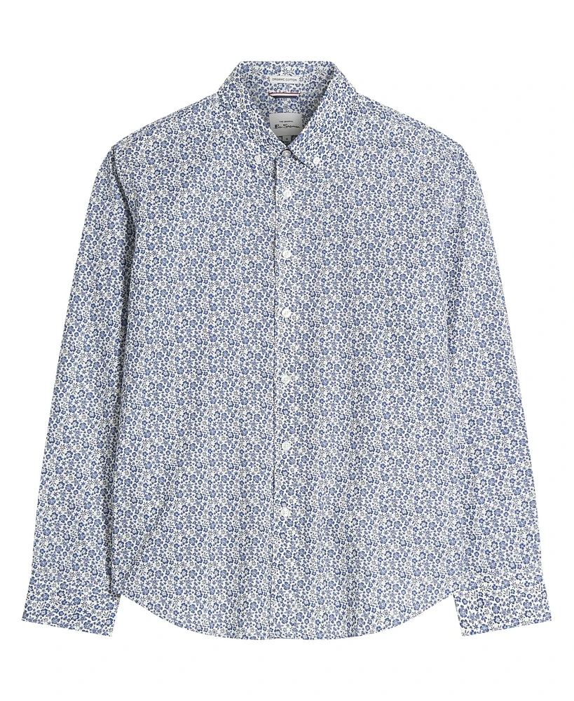 Ben Sherman Men's Mono Floral Print Long Sleeve Shirt