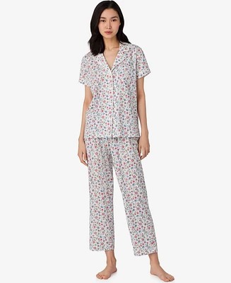 Lauren Ralph Women's Short Sleeve Notch Collar Capri Pant Pajama Set