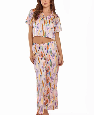 iCollection Women's Printed Copped Notch Pocket Shirt and Pajama Set
