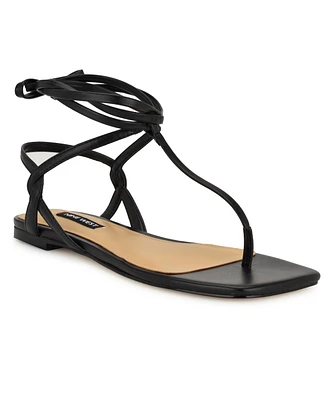Nine West Women's Norta T-Strap Tie-Up Flat Sandals