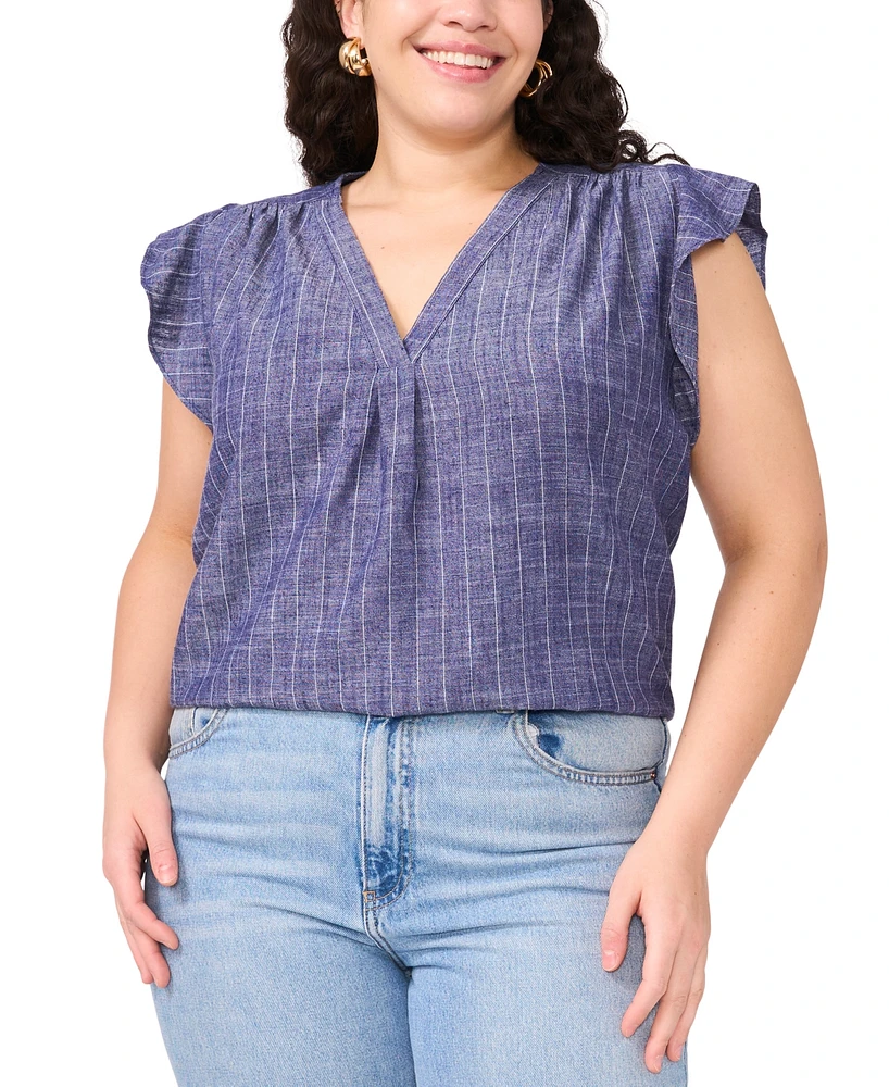 Vince Camuto Plus V-Neck Ruffle Sleeve Blouse