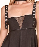 Hauty Women's 1PC Babydoll Lingerie with Twill Straps and Working Silver Buckles