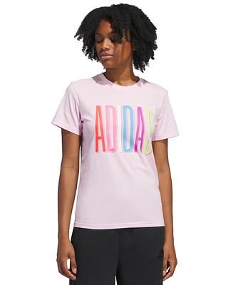 adidas Women's Cotton Multi-Color Logo Crewneck T-Shirt