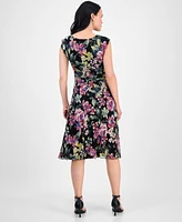 Connected Petite Chiffon Floral-Print Tie-Front Dress