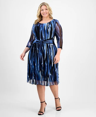 Connected Plus Printed Tie-Waist Sheath Dress