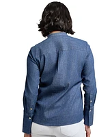 Jones New York Petite Stretch-Denim Shirred Blouse
