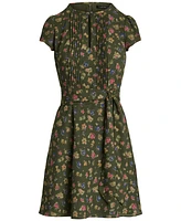 Lauren Ralph Women's Floral Belted Georgette Pintucked Dress