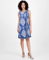 Sandra Darren Petite Printed Crossover Shift Dress