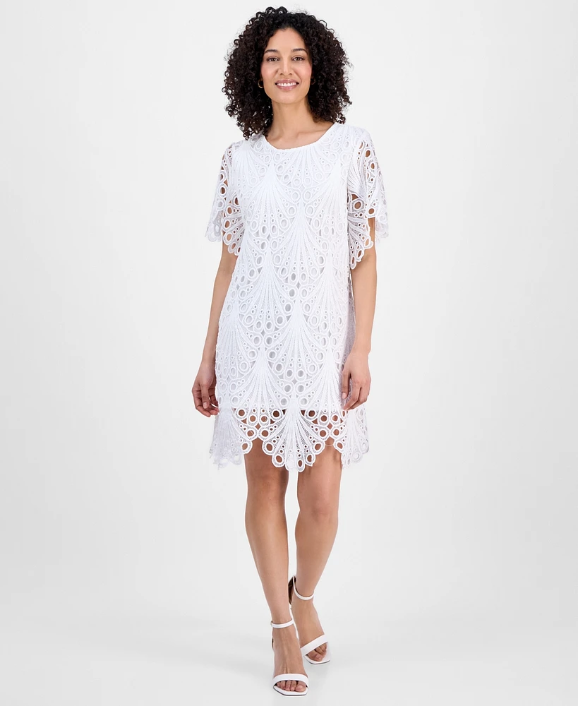 Sandra Darren Petite Eyelet-Embroidered Sheath Dress