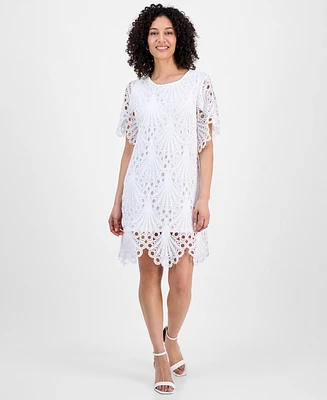 Sandra Darren Petite Eyelet-Embroidered Sheath Dress