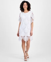 Sandra Darren Petite Eyelet-Embroidered Sheath Dress