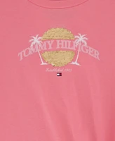 Tommy Hilfiger Big Girls Palm Sequin Side Tie Short Sleeve T-Shirt