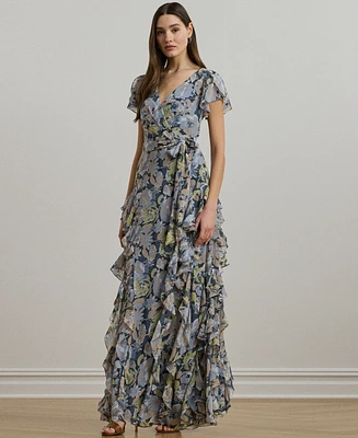 Lauren Ralph Women's Floral Ruffle-Trim Georgette Gown