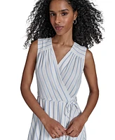 Calvin Klein Petite Striped Faux-Wrap Maxi Dress