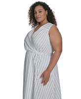 Calvin Klein Plus Striped Faux-Wrap Maxi Dress